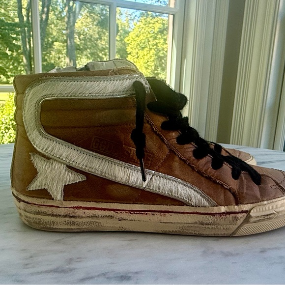 Golden Goose Slides Cognac/White Horsy Star Sneakers - Picture 1 of 6